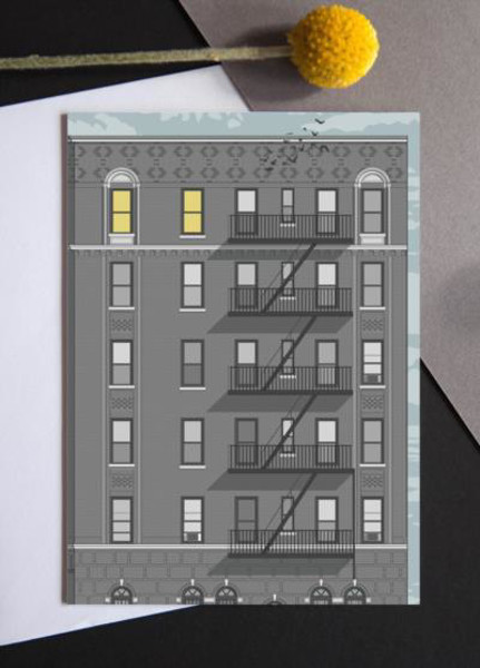Picture of New York Apartment Block sunrise greeting card